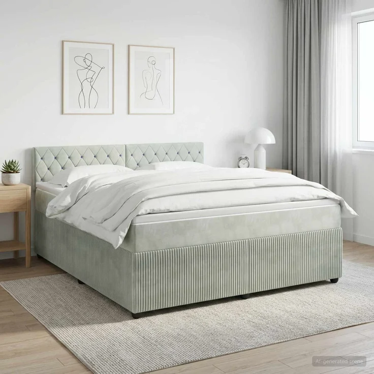 vidaXL Boxspringbett mit Matratze Hellgrau 140 x 200 cm Samt 3453149 – Bild 4
