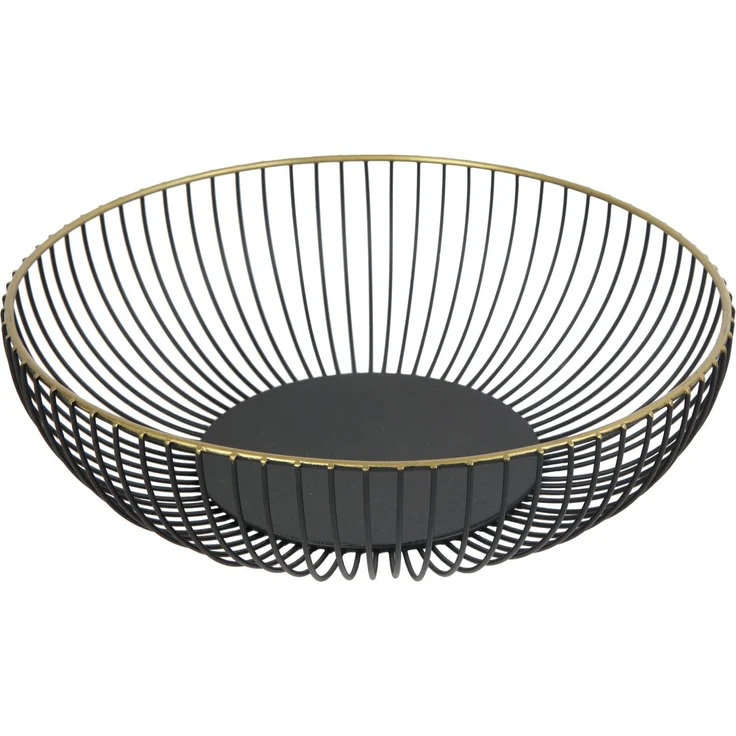 TrendLine Deko Metall Korb rund Ø 28 x 7,5 cm schwarz gold