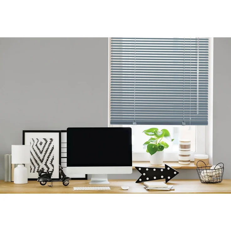 Deco Company Alu-Jalousie ohne Bohren, Zum Klemmen, Inkl. Klemmträgern, Sichtschutz, Lichtschutz, Blendschutz, Aluminium-Jalousie, Silber-Blau, 70x130 cm – Bild 2