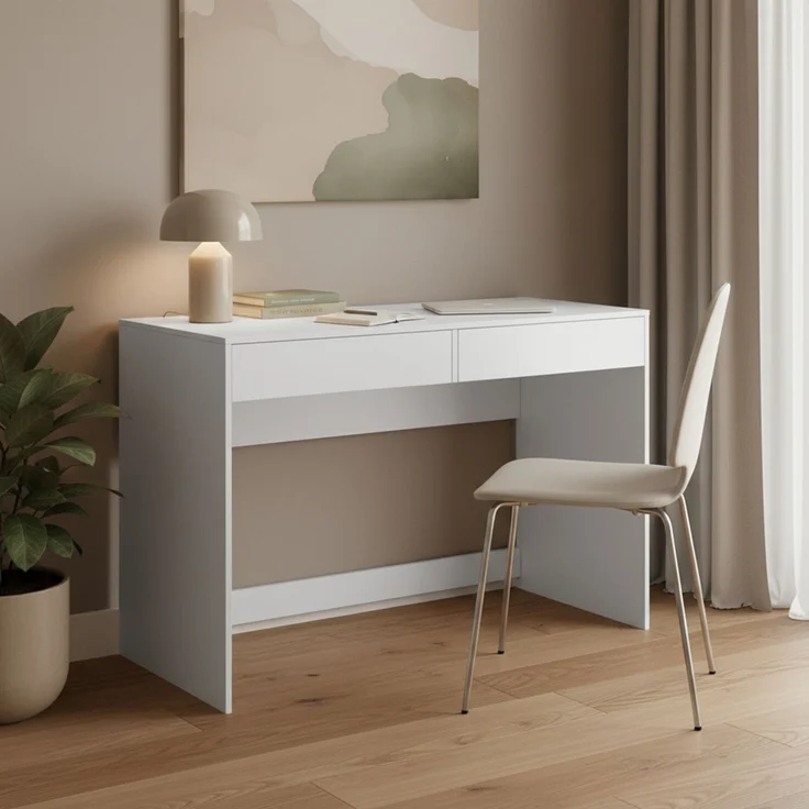 Bellamio 'Toce' Schreibtisch mit 2 Schubladen, weiß, 75x53x110 cm, Bürotisch mit Stauraum, schmaler Arbeitstisch – Bild 1