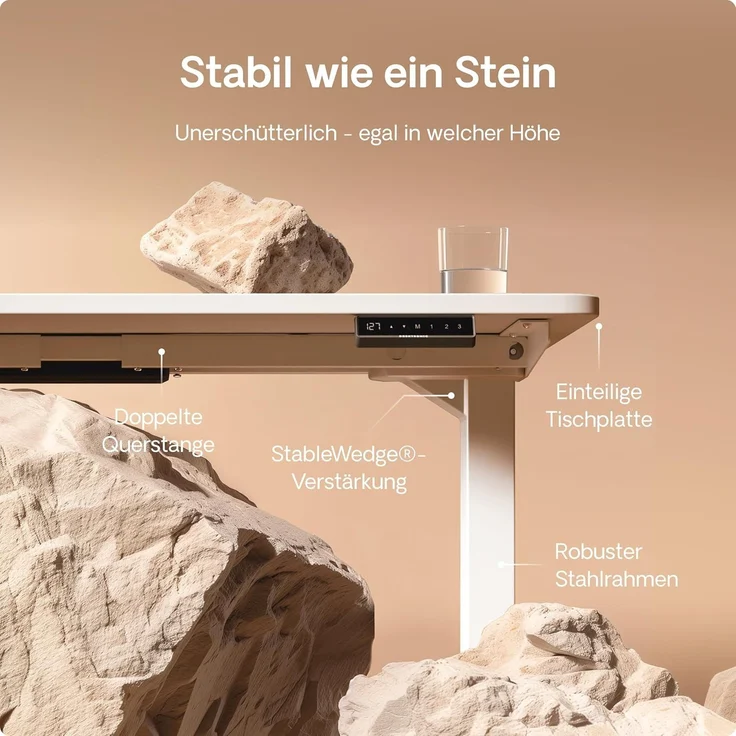 Höhenverstellbarer Schreibtisch - Höhenverstellbar Elektrisch mit Flüsterleisem Dual-Motor & Touchscreen - Hohe Tragfähigkeit - Stehtisch von Desktronic, Weiß + Weiß, 200x80 cm – Bild 4