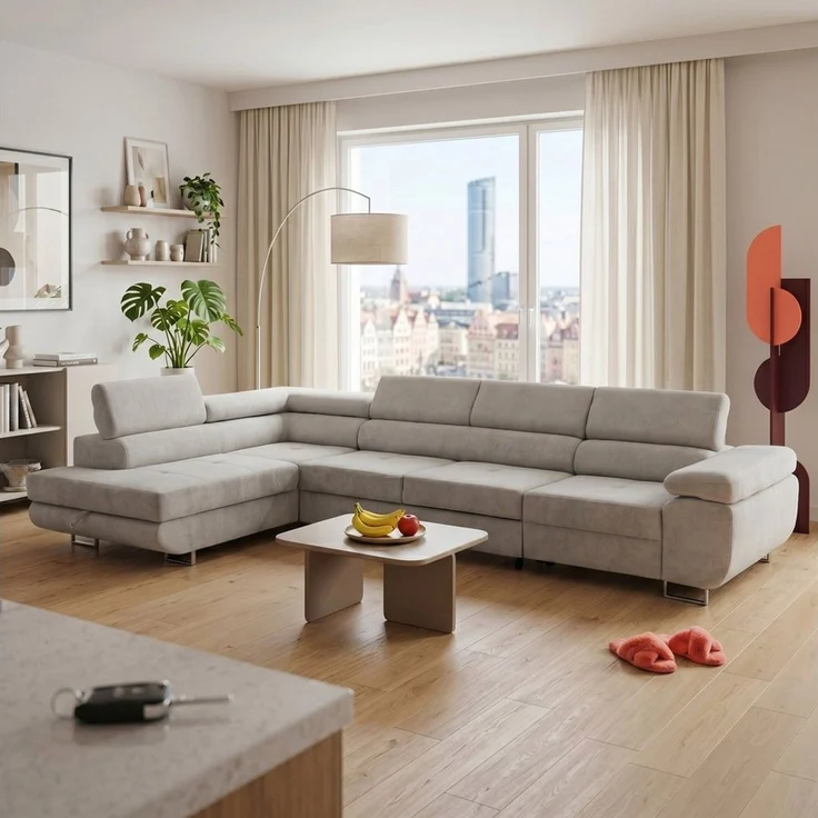 Muffo Ecksofa Wild Maxi mit Schlaffunktion inkl. Montage, L-form Couch mit Bettkasten XL, 6-fach verstellbare Kopfstützen – Bild 1
