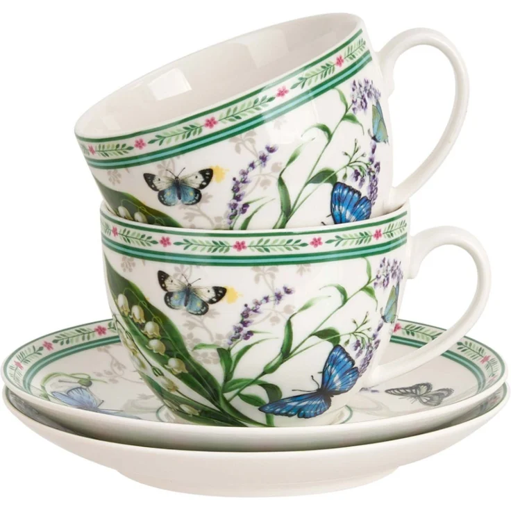 DUO 2er-Set Tassen FLOWER DREAM, 270 ml mit Untertassen, New Bone China Porzellan – Bild 4