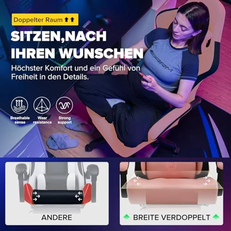GTPLAYER Gaming Stuhl, Gamer Stuhl, Ergonomischer Bürostuhl COMHOMA Serie mit Fußstütze verstellbare Lenden und Kopfkissen, Gaming Chair Gepolstert, Gaming Sessel 150kg Belastbarkeit weiß – Bild 5