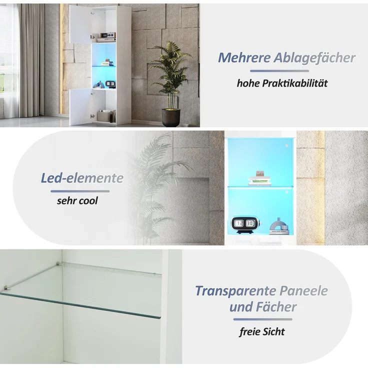 Weiße Hochglanzvitrine mit LED-Beleuchtung, 1 Glasböden, 45*35*160 cm, Vitrinen, freistehende Vitrinen, Hochschränke, Lagerschränke--Weiß--45x35x160cm--YOUDENOVA – Bild 8
