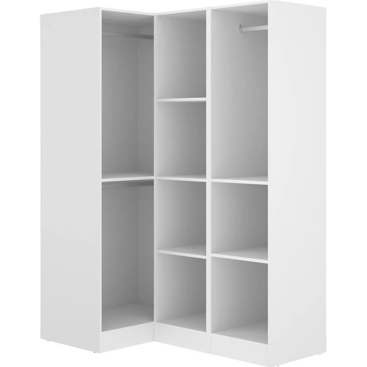 Dmora Meru, Eckschrank für Schlafzimmer, Kleiderschrank, Eckgarderobe mit 3 Flügeltüren, 133 x 91 x 184 cm, Weiß – Bild 6