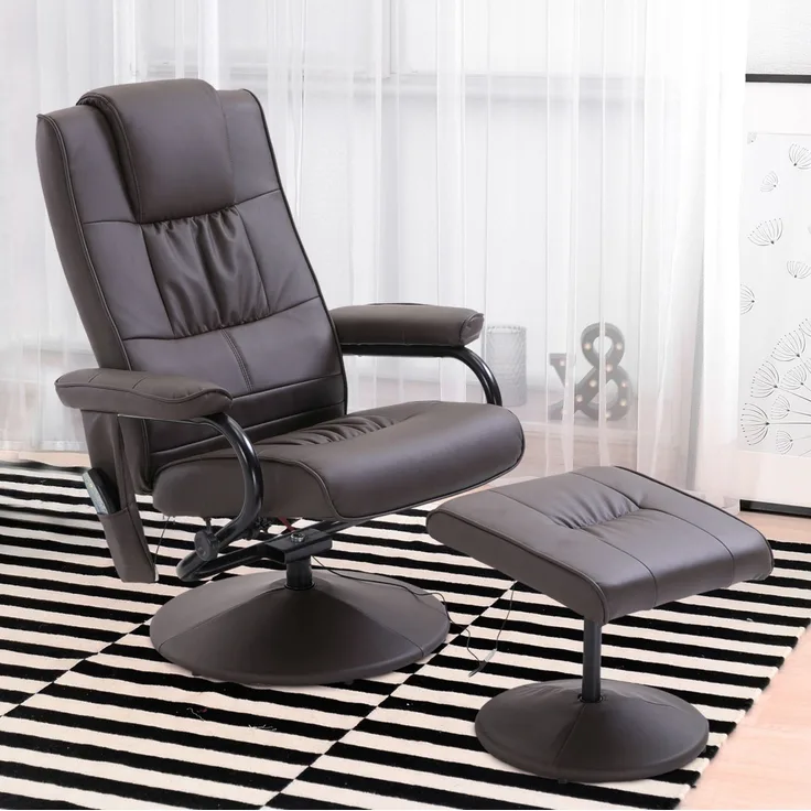 DESVIAE Sessel mit Massagefunktion und Hocker 80x64x39 cm, Stahl, Braun