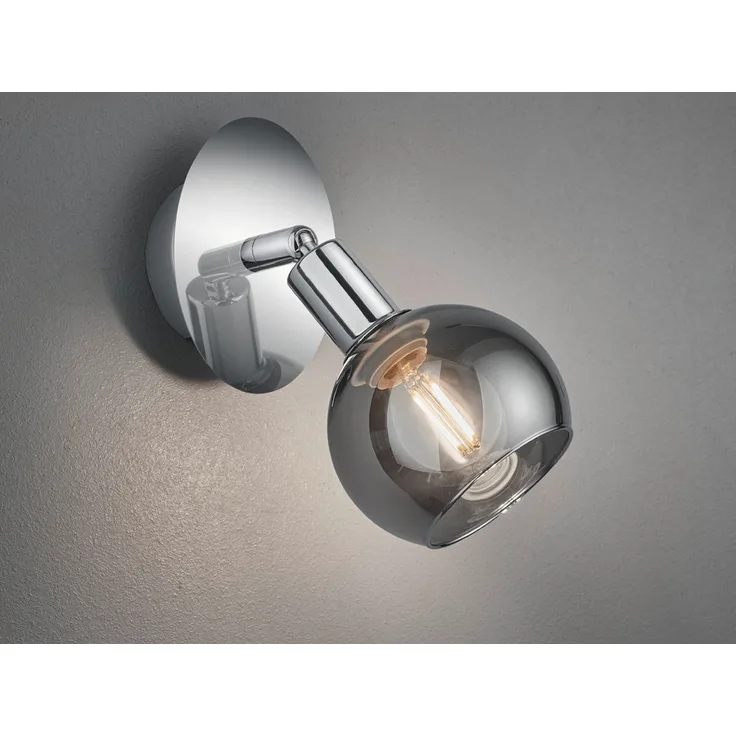 Wandstrahler BREST 1-flammig Chrom mit Rauchglas, Breite 9cm
