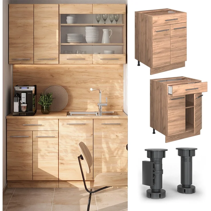 Küchenunterschrank Fame-Line Goldkraft Eiche 60 cm mit Schublade, AP Anthrazit Vicco – Bild 4