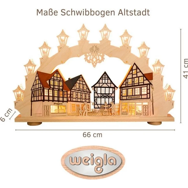 Weigla Schwibbogen Altstadt, Fachwerkhaus, Lichterbogen aus Holz, Made in Germany (1-tlg), Erzgebirge garantiert, Weihnachtsdeko Innen, Weihnachtsbeleuchtung – Bild 4