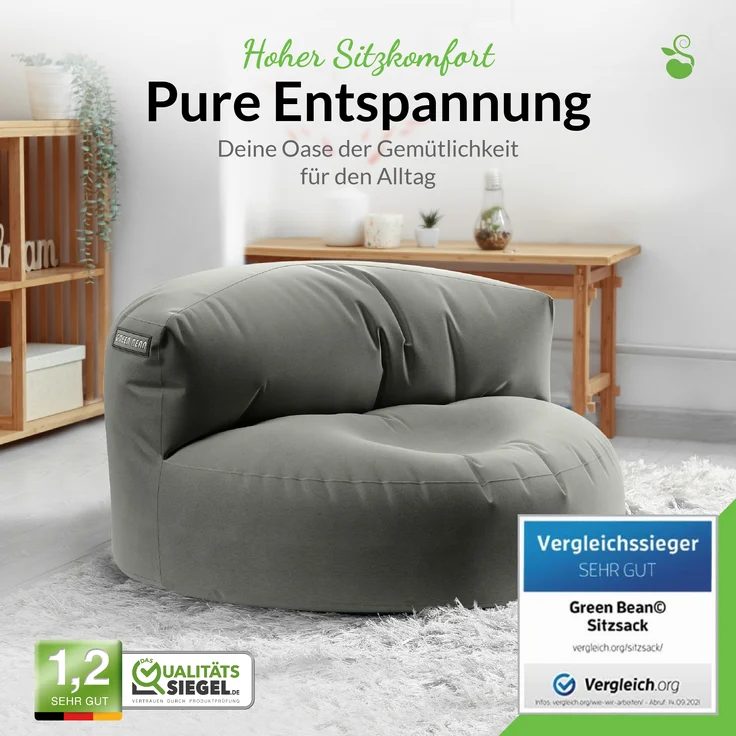 Green Bean® Sitzsack Sofa mit Füllmaterial - Lounge im Sitzsack-Design 90x50cm mit ergonomischer Rückenlehne & waschbarem Bezug - Indoor und Outdoor geeignet in Grau – Bild 2