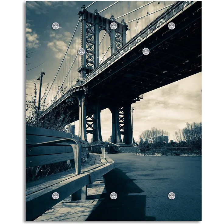 Queence Garderobe - "San Fran" Druck auf hochwertigem Arcylglas inkl. Edelstahlhaken und Aufhängung, Format: 100x120cm