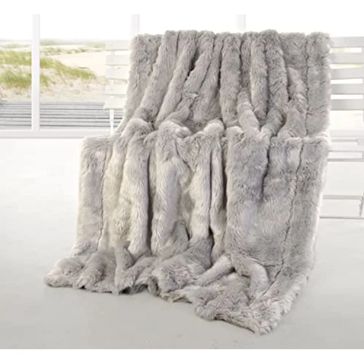 Wohndecke Premium Felldecke (Kunstfelldecke) "Zobel silber-grau", Wohnen und Accessoires GmbH & Co. KG, Pelzoptik – Bild 3