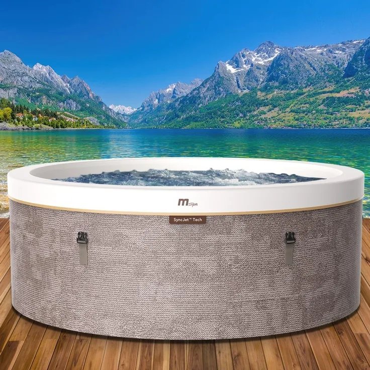 BRAST Whirlpool MSpa Verto-Serie, 5 Modelle, In- Outdoor Pool, Winterfest, (MSpa Cocoon für 6 Personen mit Schaumstruktur, Ø180x65cm, 130 Massagedüsen in 3 Intensitäten), einfache Steuerung per App