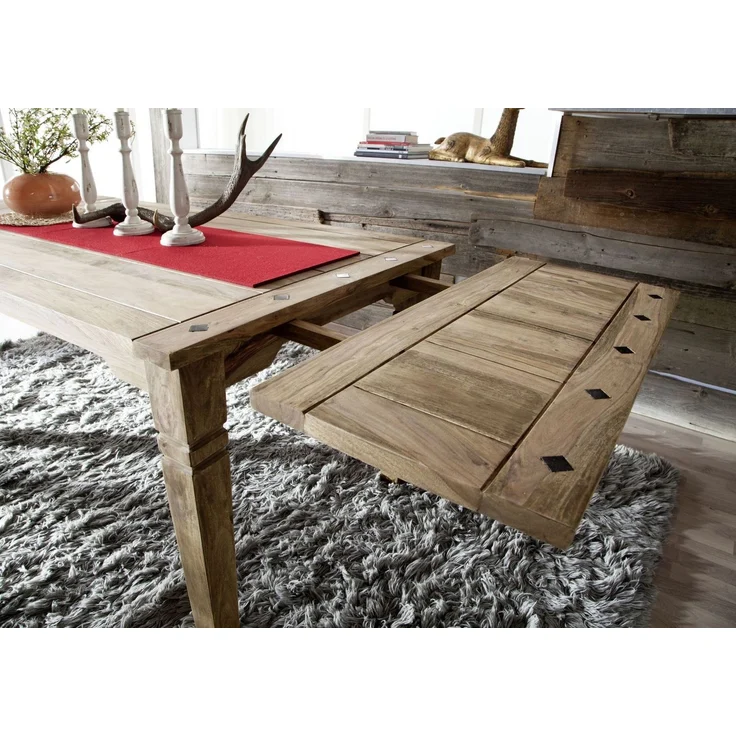 Esstisch mit Ansteckplatten Sheesham 160-200/240x90x76 grau geölt LEEDS #53 – Bild 5