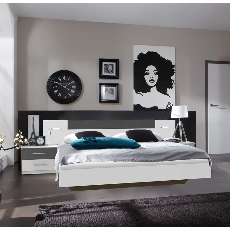 Bettanlage >ANGIE< in WEISS + GRAPHIT - 261x81x210cm (BxHxT)