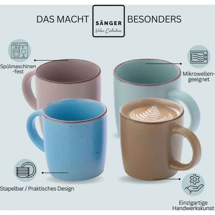SÄNGER Steingut Kaffeebecher Bombay Meeresboden 4 teilig – Bild 2