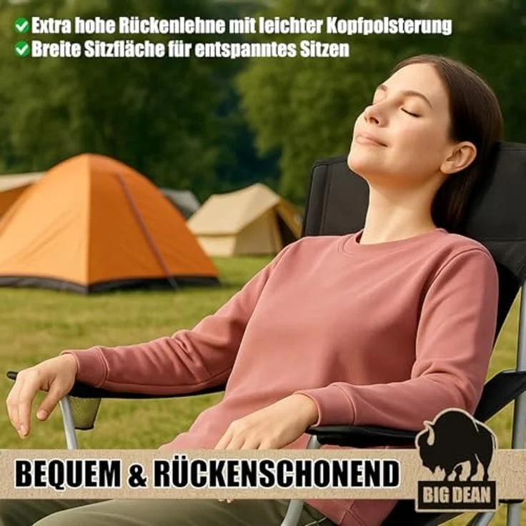 BigDean Campingstuhl 2er Set Campingstuhl extra hohe Lehne max. 150kg belastbar Faltstuhl (Set, 1 St), Verlässlich, Stabil, leicht, Schmutz & Wasser abweisen. – Bild 5