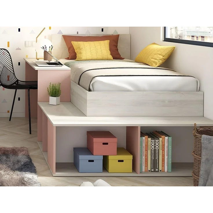 Vente-unique - RIGALI Bett Holz, Platte PuderrosaBeige - B 128,8 cm x H 100,5 cm x L 204,4 cm233,2 cm – Bild 7