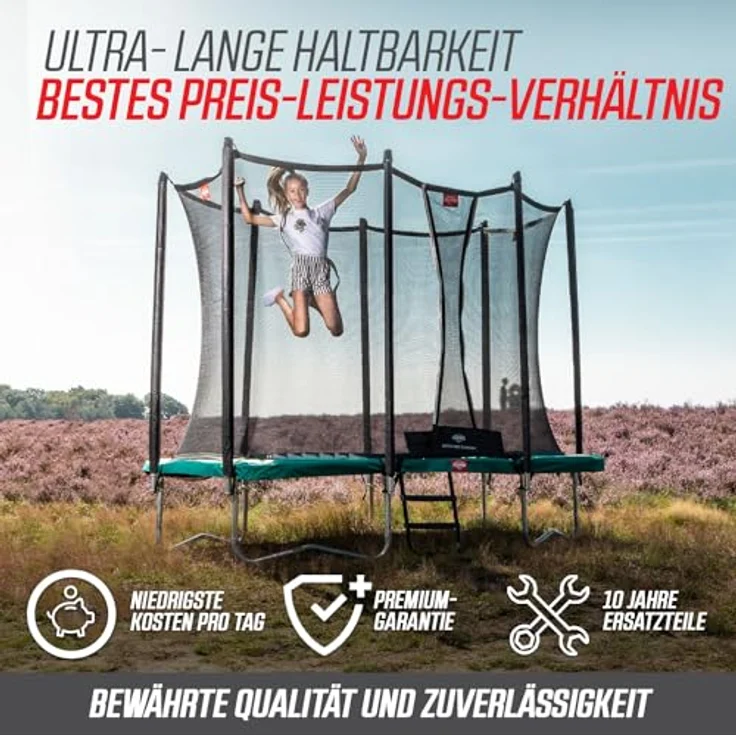 Berg Trampolin Favorit 430 cm, inkl. Sicherheitsnetz Comfort, grün, max. Benutzergewicht 120 kg, wetterbeständig – Bild 5