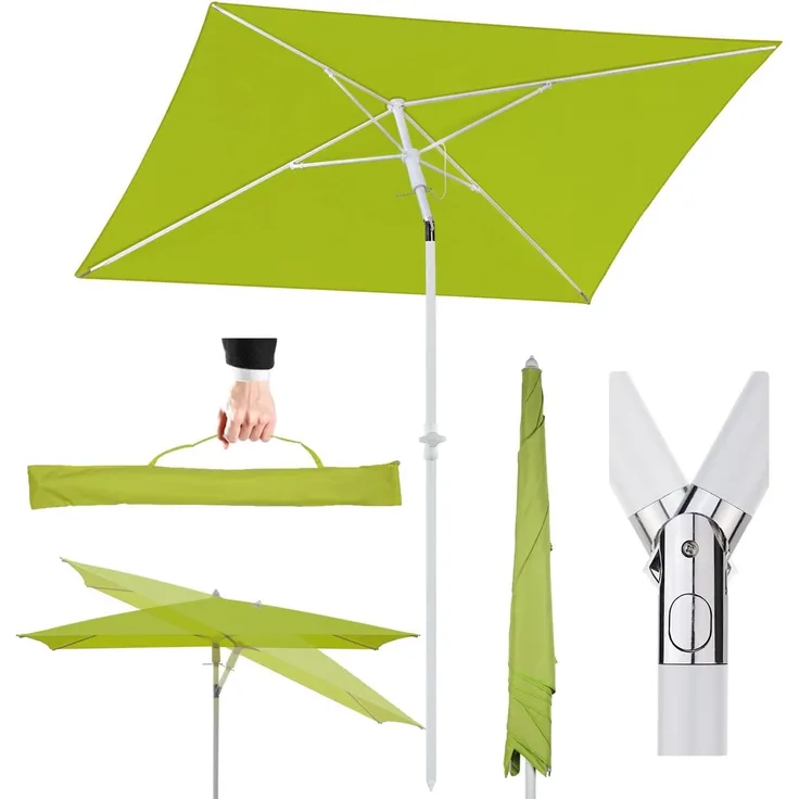 Sekey 180 × 125 cm Sonnenschirm mit Schutzhülle, Balkonschirm Gartenschirm Terrassenschirm, Sonnenschutz UPF50+, Kippbar, Höhenverstellbar, Rechteckig- Grün