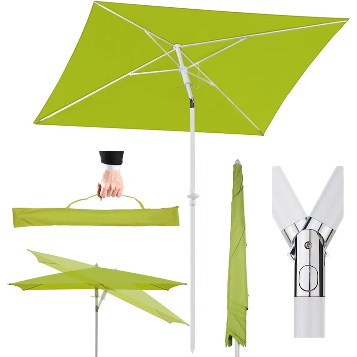 Sekey 180 × 125 cm Sonnenschirm mit Schutzhülle, Balkonschirm Gartenschirm Terrassenschirm, Sonnenschutz UPF50+, Kippbar, Höhenverstellbar, Rechteckig- Grün – Bild 1