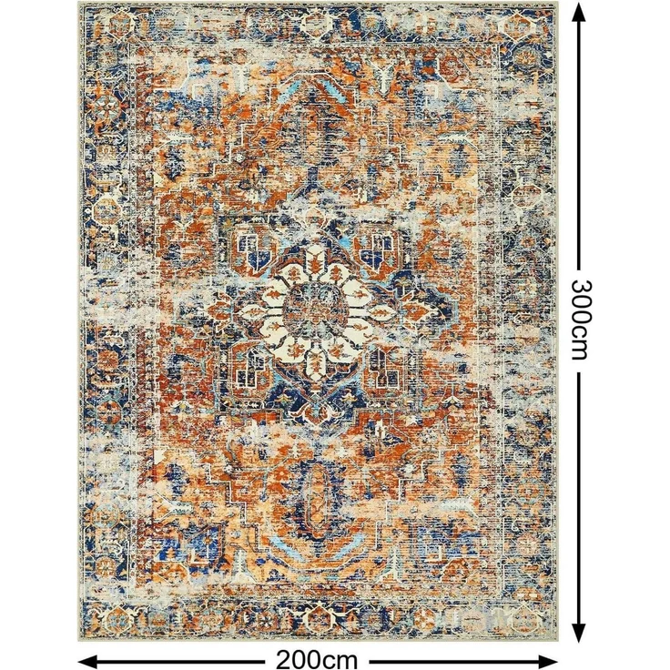 WONGS BEDDING Boho Teppich Orange Kurzflor Vintage Design 200x300 cm – Bild 2