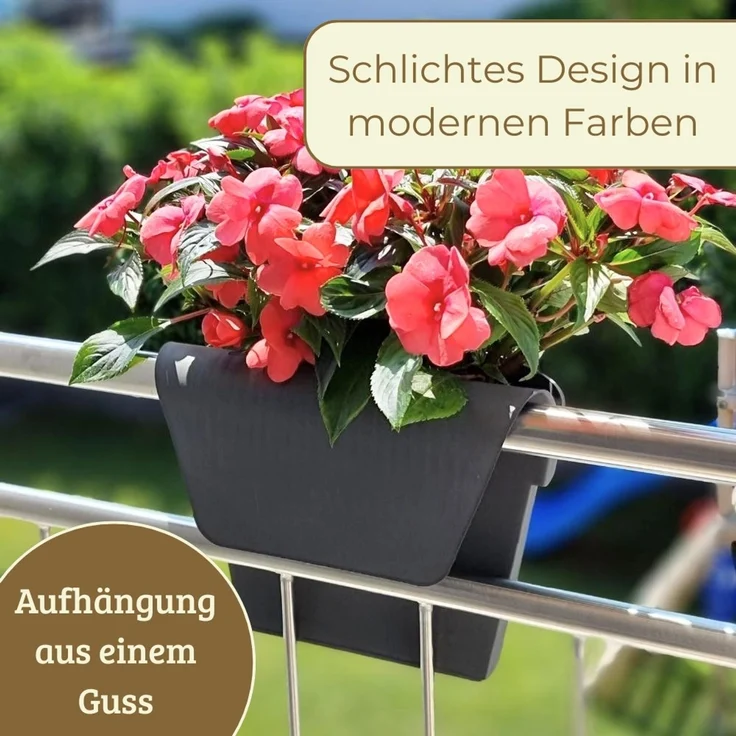 Geländertopf Balkon Hängeblumentopf mit Wasserspeicher Blumentopf zum Einhängen Blumentopf Balkongeländer Blumenkasten Geländer Geländerkasten Balkontopf Terracotta – Bild 9