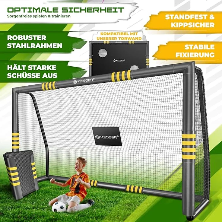 KESSER® Fußballtor für Garten robustes Outdoor Training Schusstraining UV-beständigem Netz, Stahlrahmen mit Polsterung, Erdhaken, Luftpumpe, Hüttchen, Montagezubehör für Kinder und Erwachsene Anthrazit, 240cm, Ohne Torwand – Bild 5