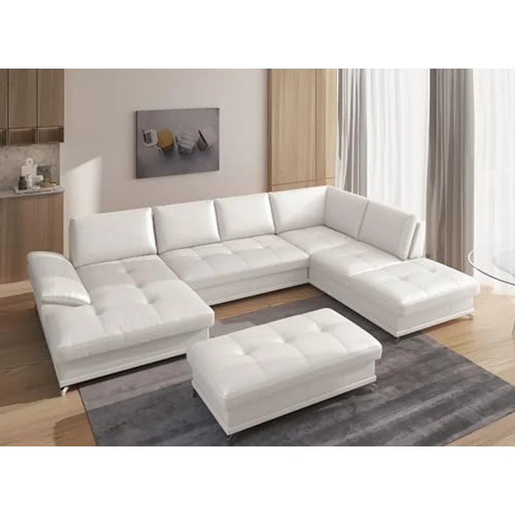 Cavadore Wohnlandschaft Castiel mit Federkern / Sofalandschaft mit XL-Longchair, Sitztiefenverstellung, satinierten Metallfüßen / 363 x 89 x 223 / Echtleder, Weiß – Bild 3