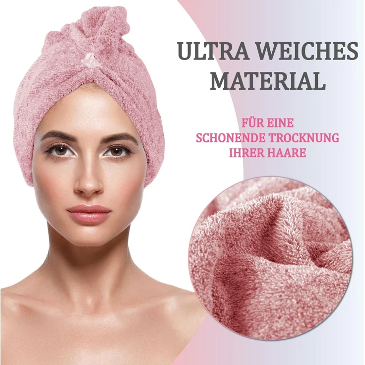 Haarturban ( Rosa ) Cozy mit Knopf - 25x65cm ( One SIze ) Superweich Flauschig - Saugstark, Handtuch Haare Turban Haarhandtuch Schnelltrocknend – Bild 3