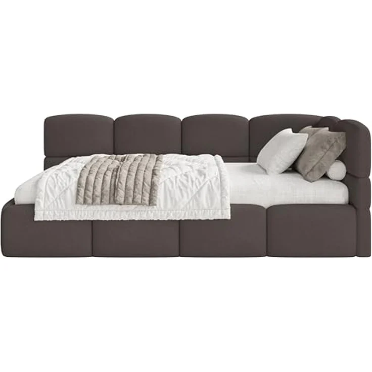 Selsey 'Cloudy' Jugendbett 120 cm, Bettkasten, Chenille, Kopfteil rechts, Braun – Bild 4