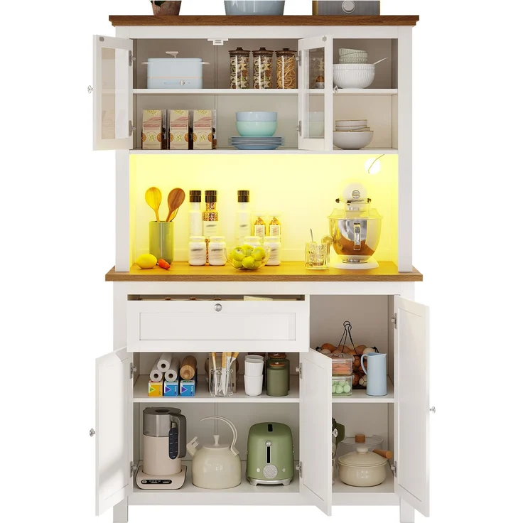 Küchenschrank(104×40×180cm), Hochschrank Küchenbuffet, Vitrinenschrank, Buffetschrank mit Verstellbaren Ablagen, Sideboard mit LED-Beleuchtung,Variable Lichtfarben,weiß – Bild 9
