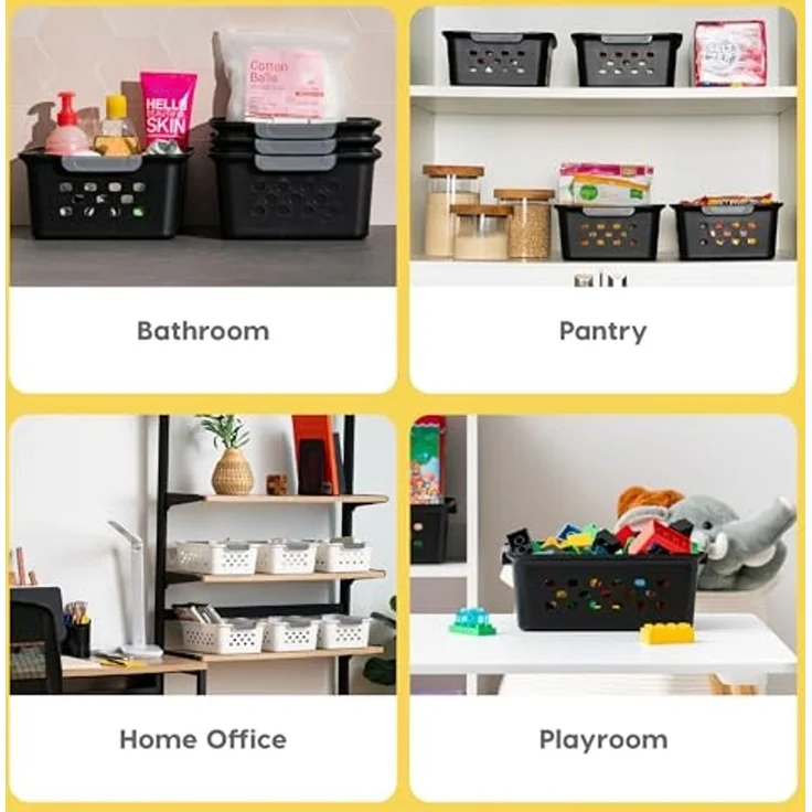 Iris Ohyama, 12er-Set 5L, aufbewahrungskörbe aus Kunststoff, Vielseitige Ordnungsbox, Stapelbar & platzsparend, Nachhaltige Organisation, BPA-frei, Körbe & Behälter für Bad & Küche, Schwarz, OSB-S – Bild 3