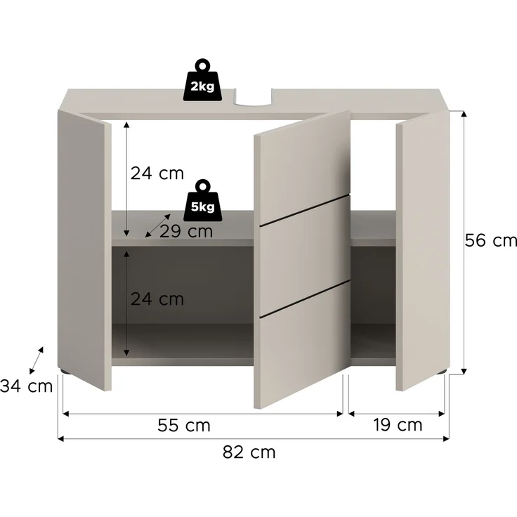 Waschbeckenunterschrank (B/H/T: 82x56x34 cm) in Kaschmir Nachbildung und schwarz – Bild 4