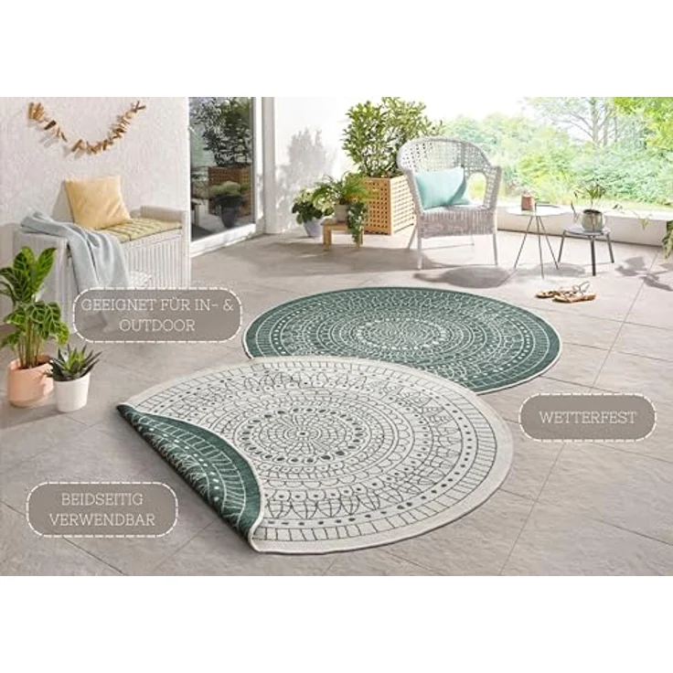 HANSE Home Teppich Porto Wendeteppich, rund, Höhe: 5 mm, In-& Outdoor, Wetterfest, Balkon, Garten, Wohnzimmer, Wasserfest – Bild 3