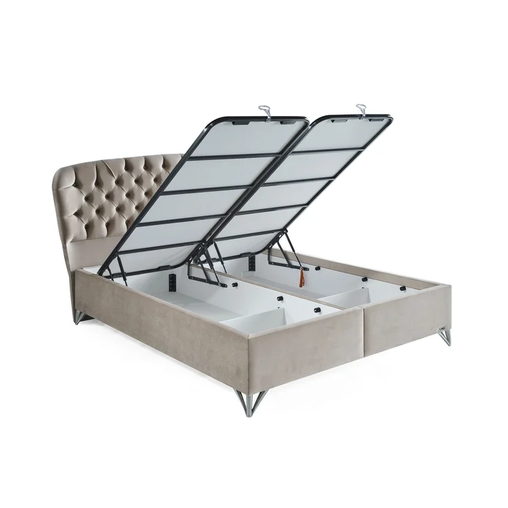 Schlafzimmer-Set "Bellana" – Bett mit Bettkasten und Matratze , Nachttisch, Kommode, Bettbank-Hellgrau – Bild 5