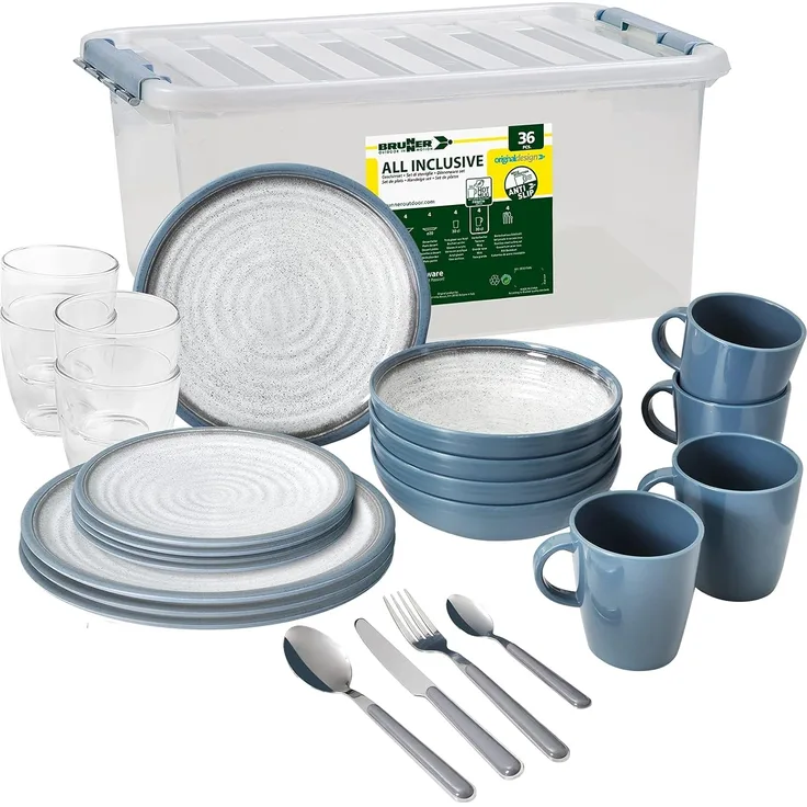 BRUNNER Geschirr-Set BRUNNER Campinggeschirr Set TUSCANY (8, 12, 16, 36-Teile) Rutschfest (36-tlg)