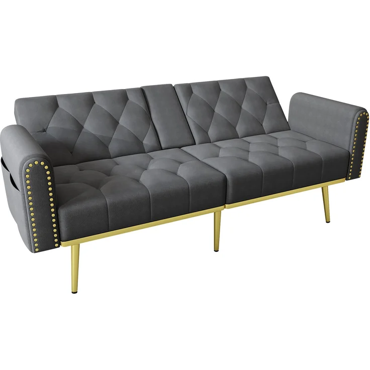 ZUBALIYA Schlafsofa 80x73.5 cm, mit LED - Beleuchtung, mit Stauraum, mit Leiter, mit Samtbezug, mit breiten Armlehnen, Gold – Bild 12