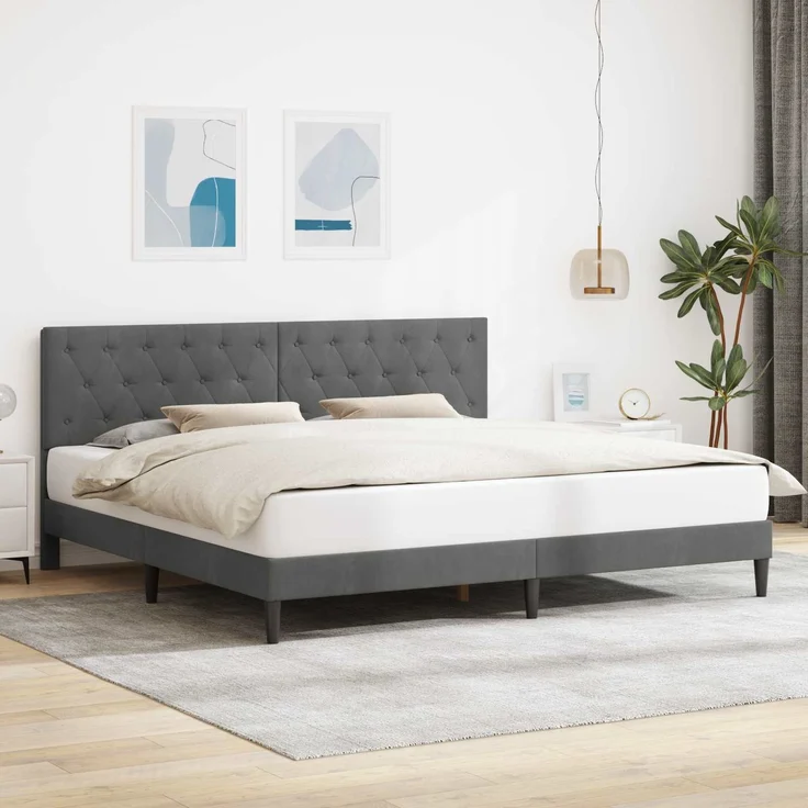 vidaXL Bettrahmen mit Kopfteil Dunkelgrau 200 x 200 cm Samt 42027686 – Bild 1