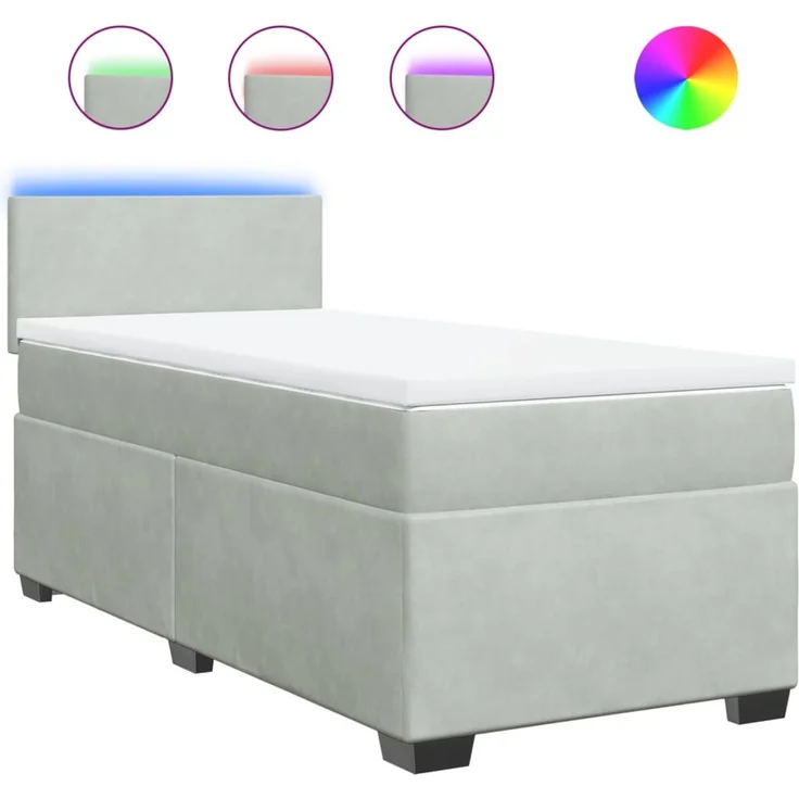 vidaXL Boxspringbett mit Matratze Hellgrau 90x200 cm Samt 3288504 – Bild 2
