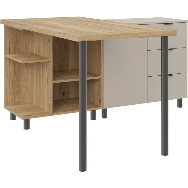 Carryhome 'TINO OFFICE' Eckschreibtisch, MDF Kaschmir Eiche, 135 x 76 x 147 cm, mit Softclose und Schubladen – Bild 1