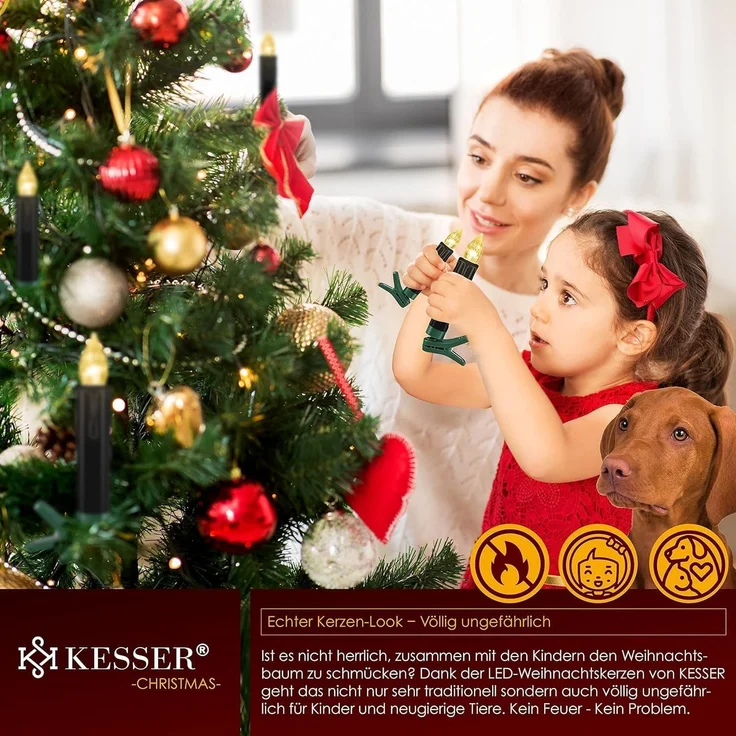KESSER® Weihnachtsbaumkerzen 20 LED Inkl. Batterien Kabellos - Warmweiß - mit Fernbedienung Funk - Timerfunktion - Flackern - Dimmbar Weihnachtskerzen Christbaumkerzen Befestigungsklammern Kerzen Schwarz, 30 LED's – Bild 5