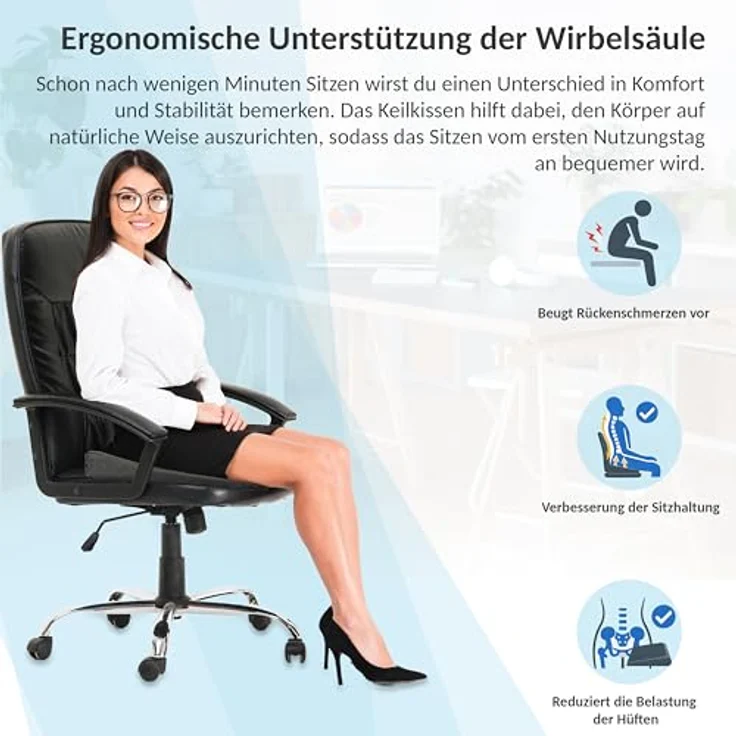 POKAR Keilkissen Stuhl Sitzkeil Ergonomisches Sitzkeilkissen Bürostuhl Kissen Orthopädisch Keilkissen Autositz Schaumstoff, Grau, 38 x 38 x 8/2 cm – Bild 5