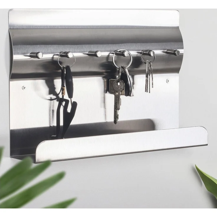 RICOO Garderobenleiste Schlüsselbrett mit Ablage Schlüsselhaken MB6001 Schlüsselhalter (Key Holder Aufbewahrung, 1 St, Halter für Schlüssel), Edelstahl Schlüsselboard mit 3 Stk. Magnete – Bild 1