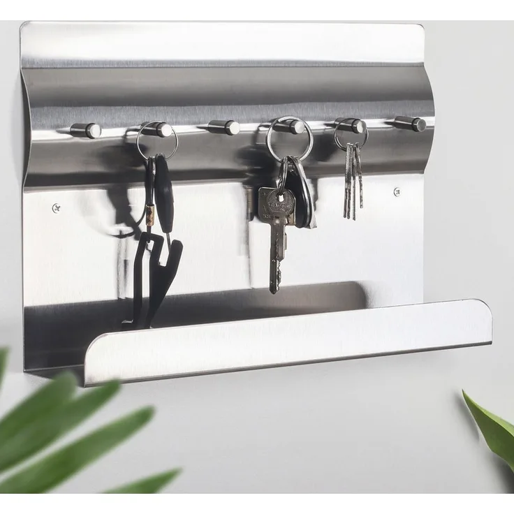 RICOO Garderobenleiste Schlüsselbrett mit Ablage Schlüsselhaken MB6001 Schlüsselhalter (Key Holder Aufbewahrung, 1 St, Halter für Schlüssel), Edelstahl Schlüsselboard mit 3 Stk. Magnete