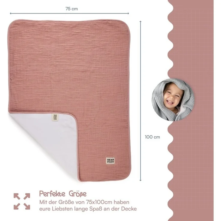 Babydecke Babydecke Musselin Fleecedecke flauschig weich - rosa, BEARFOOT, flauschige Kuscheldecke, Baby, Neugeborene, Geschenk Junge & Mädchen – Bild 3