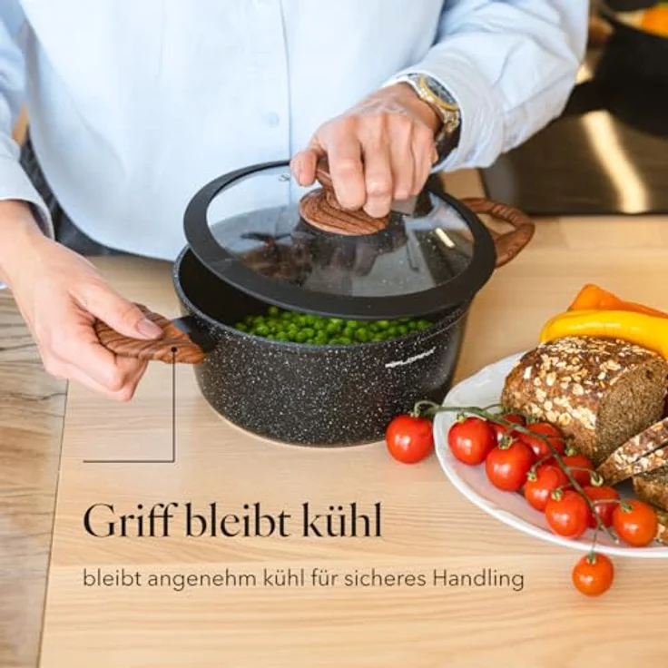 FLORINA Aluminiumtopf MASTER BLACK 28 cm 6.5L | Antihaftbeschichtung | Für alle Herdarten inkl. Induktion | Ergonomische Soft-Touch-Griff | Deckel mit Silikonrand | Hitzebeständig | Leicht zu reinigen – Bild 7