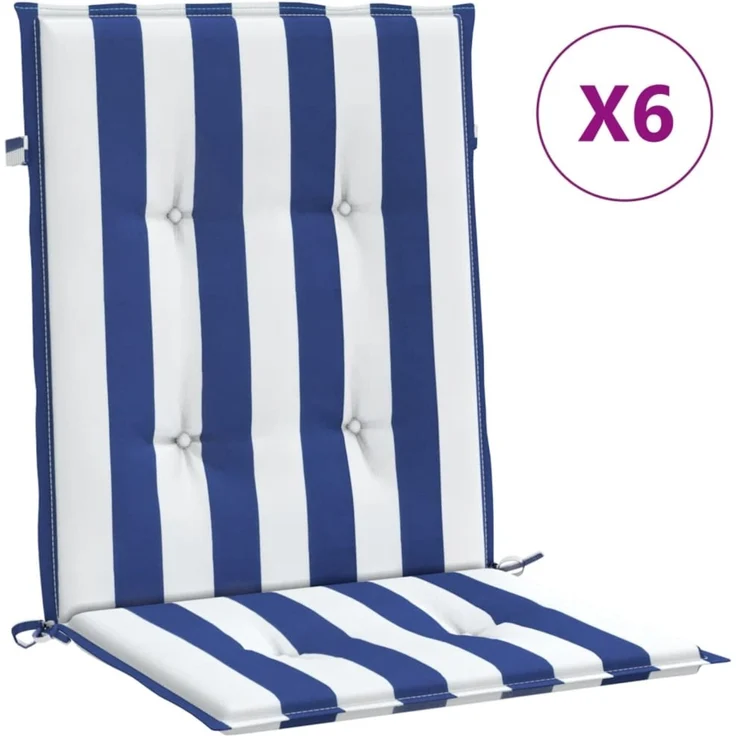 vidaXL Niedriglehner-Auflagen 6 Stk. Blau & Weiß Gestreift Stoff 361321 – Bild 2