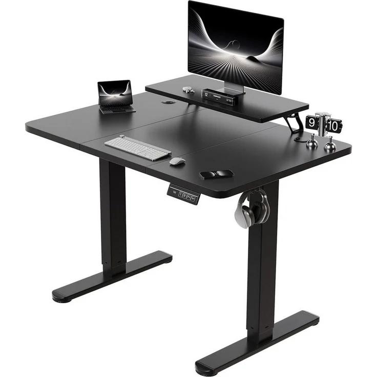 HOMALL Schreibtisch Höhenverstellbarer Schreibtisch mit Monitorständer 120/140/160cm – Bild 1